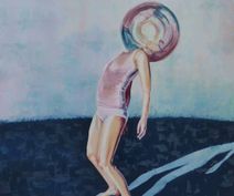Figurativt maleri af kvinde med boblehoved