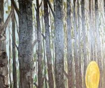 Detalje af maleri "Forunderlig hverdagspsykose i skoven"