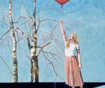 Olirmaleri på 90x120 cm. af pige med ballon