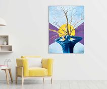 Farverigt maleri med gul og lilla komplimentaer farver