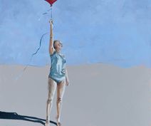 Lille lyst maleri af kvinde og ballon