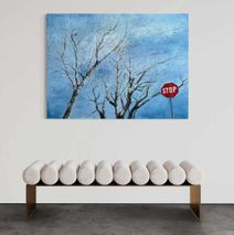 Birkestop Vinter. Maleri på 120x90 cm. af birketræer